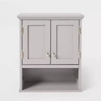 Armoire murale en bois avec étagères ouvertes et porte - Grise