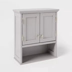 Armoire murale en bois avec étagères ouvertes et porte - Grise