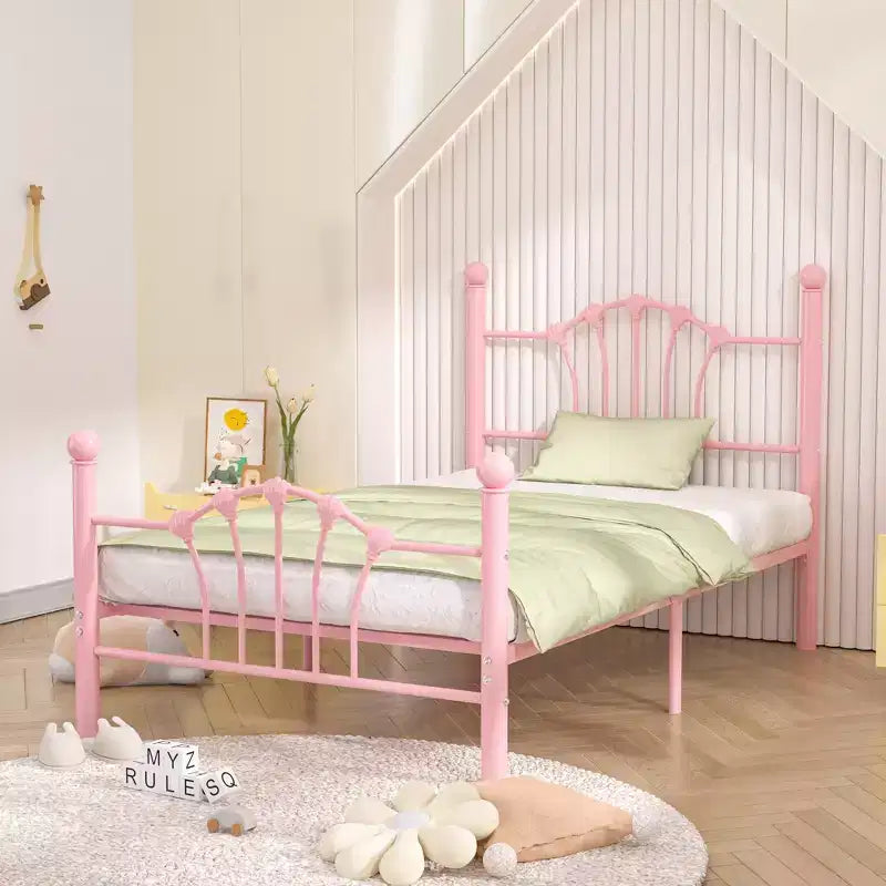 Cadre de lit simple avec tête de lit et pied de lit, lit plateforme moderne en métal