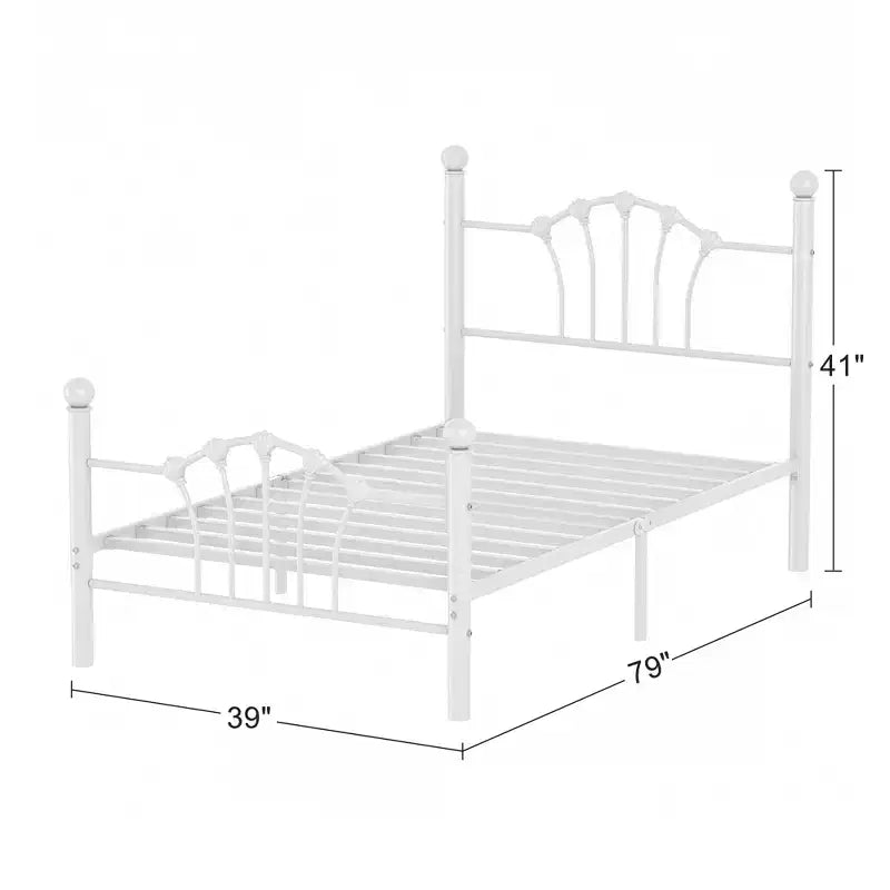 Cadre de lit simple avec tête de lit et pied de lit, lit plateforme moderne en métal