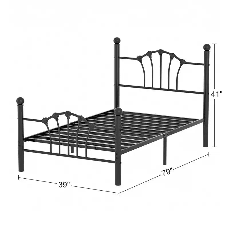 Twin Bed Frame with Headboard and Footboard, Modern Metal Platform Bed