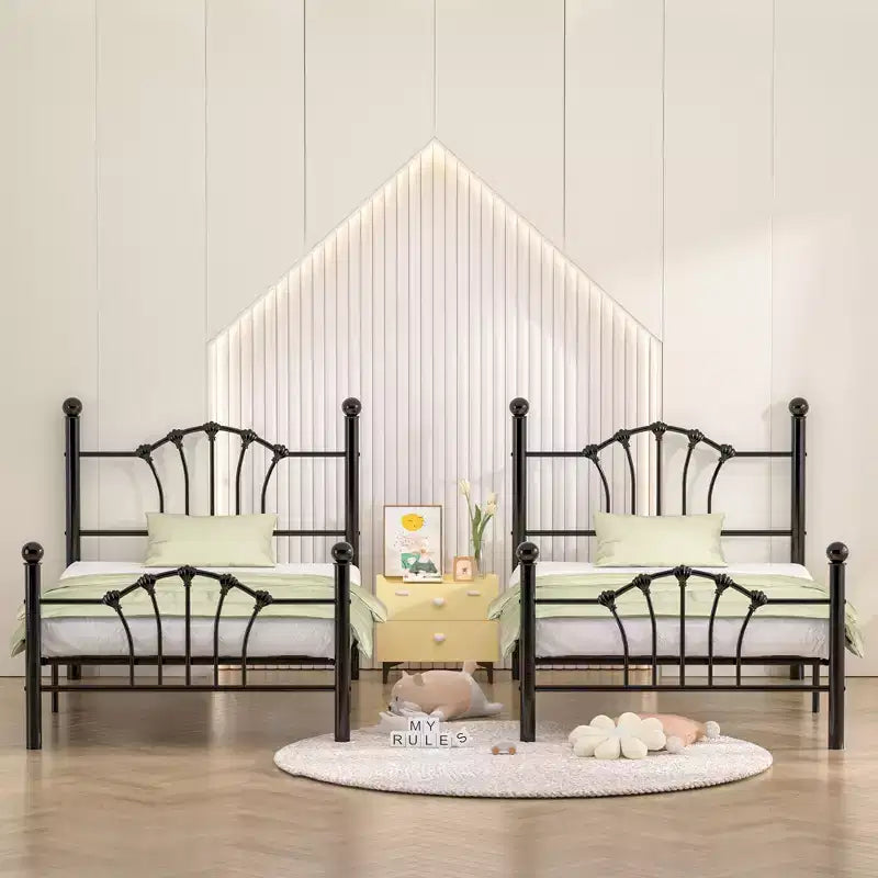 Twin Bed Frame with Headboard and Footboard, Modern Metal Platform Bed