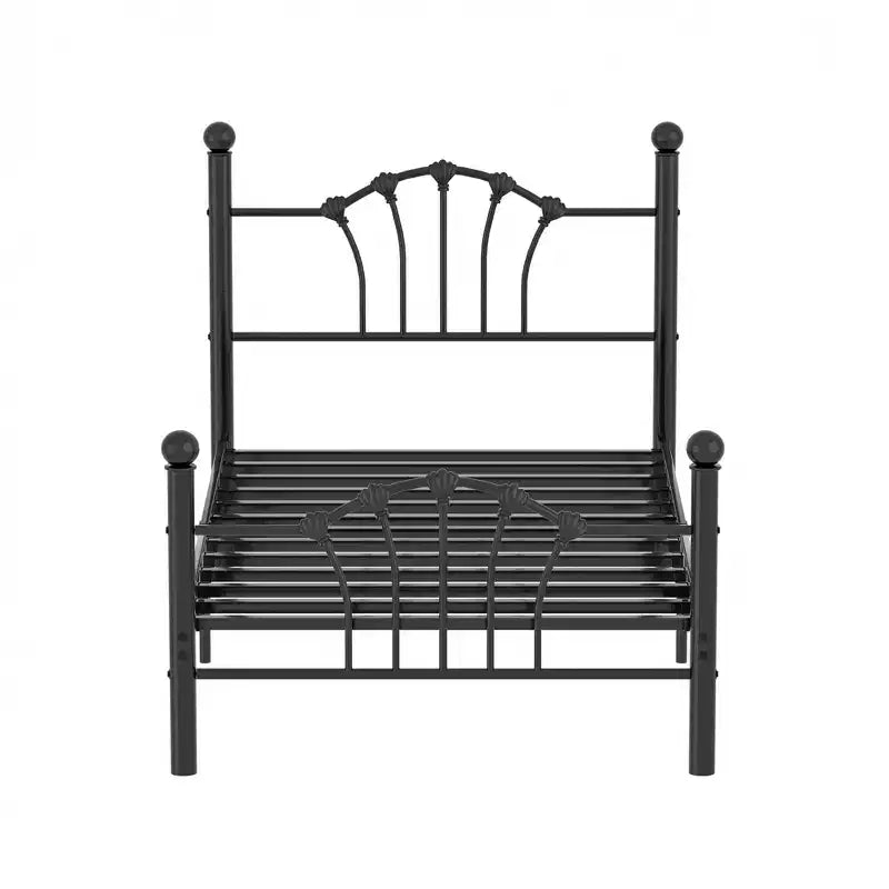 Cadre de lit simple avec tête de lit et pied de lit, lit plateforme moderne en métal