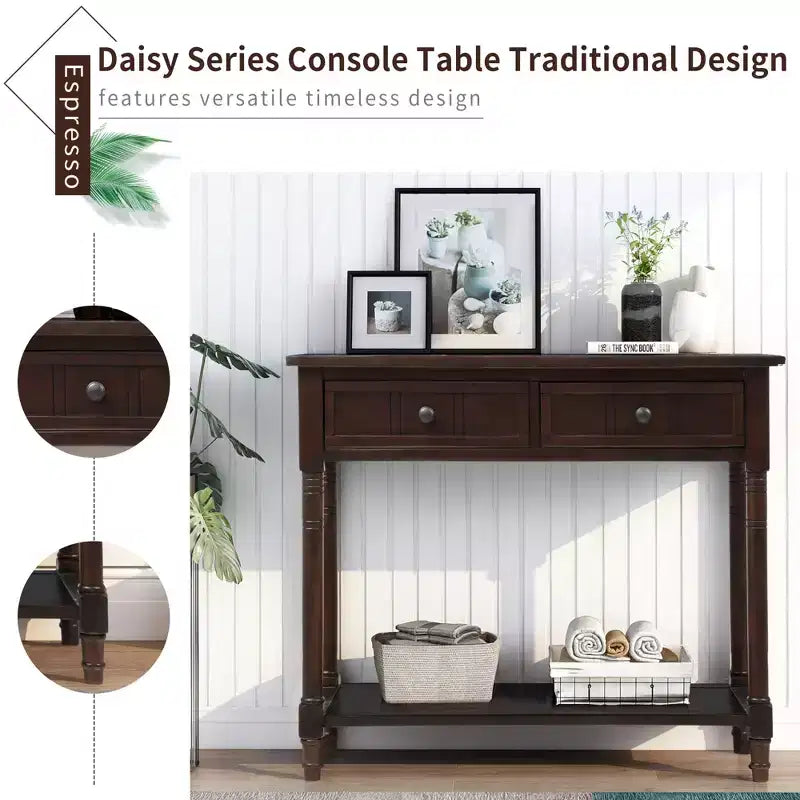 Console Table with Two Drawers and Bottom Shelf