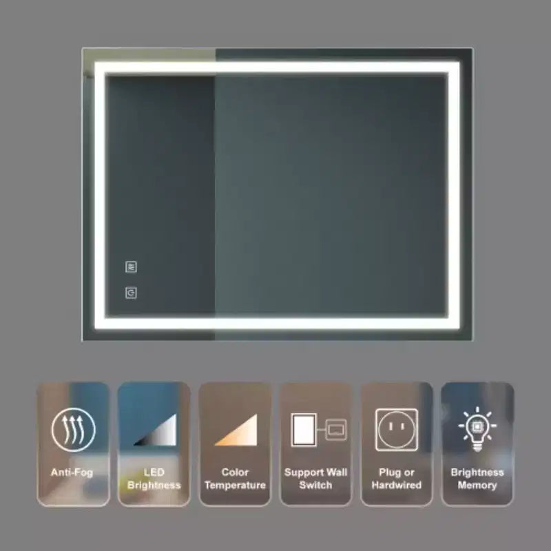 Miroir de salle de bain LED 32x24 pouces avec contrôle tactile dimmable et interrupteur mural