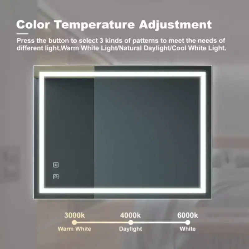 32x24 Inch LED Bathroom Mirror with Dimmable Touch Control and Wall Switch