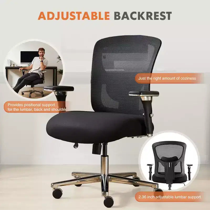 Chaise de bureau ergonomique en maille grande taille avec soutien lombaire