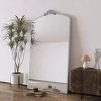 Miroir sur pied arqué de style vintage avec cadre en métal, 66x36 / 43x24 pouces