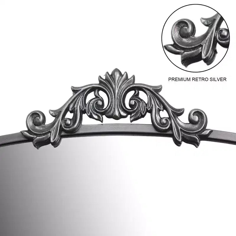 Miroir sur pied arqué de style vintage avec cadre en métal, 66x36 / 43x24 pouces