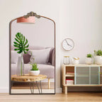 Miroir sur pied arqué de style vintage avec cadre en métal, 66x36 / 43x24 pouces
