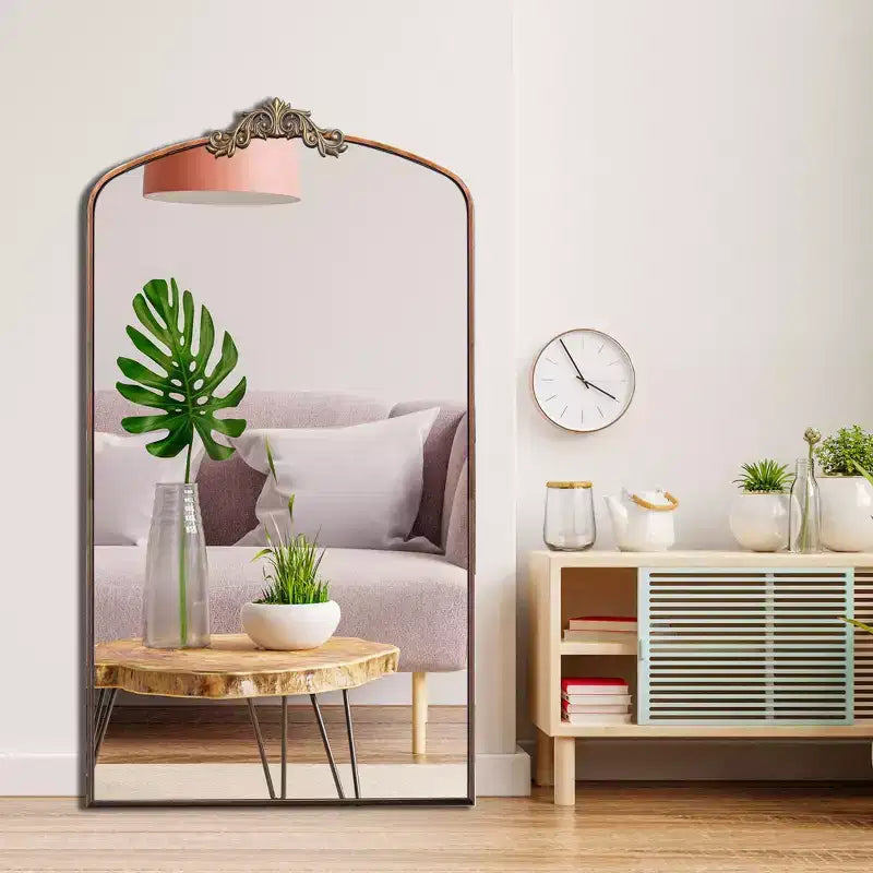 Vintage Arched Full Length Floor Mirror with Metal Frame, 66x36 / 43x24 Inch