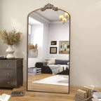 Miroir sur pied arqué de style vintage avec cadre en métal, 66x36 / 43x24 pouces