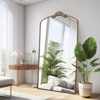 Miroir sur pied arqué de style vintage avec cadre en métal, 66x36 / 43x24 pouces
