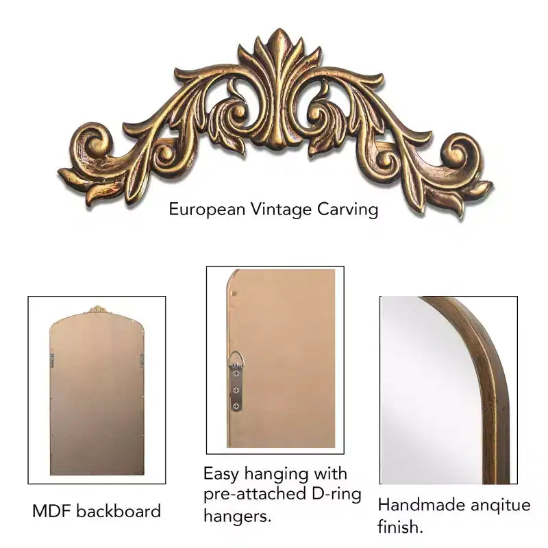 Vintage Arched Full Length Floor Mirror with Metal Frame, 66x36 / 43x24 Inch