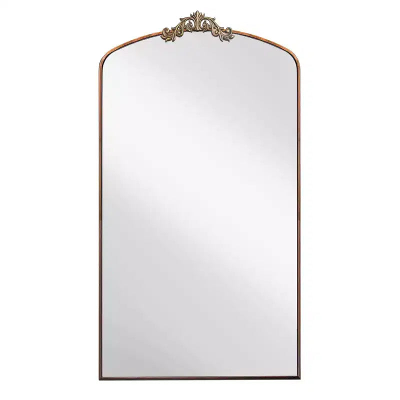 Miroir sur pied arqué de style vintage avec cadre en métal, 66x36 / 43x24 pouces