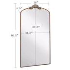 Miroir sur pied arqué de style vintage avec cadre en métal, 66x36 / 43x24 pouces