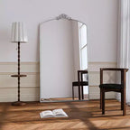 Miroir sur pied arqué de style vintage avec cadre en métal, 66x36 / 43x24 pouces