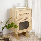 Creative Swivel Robot Nightstands Storage Side Table, Natural Finish
