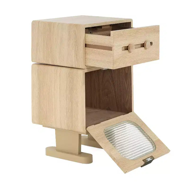 Table d'appoint pivotante de style robot avec rangement, finition naturelle
