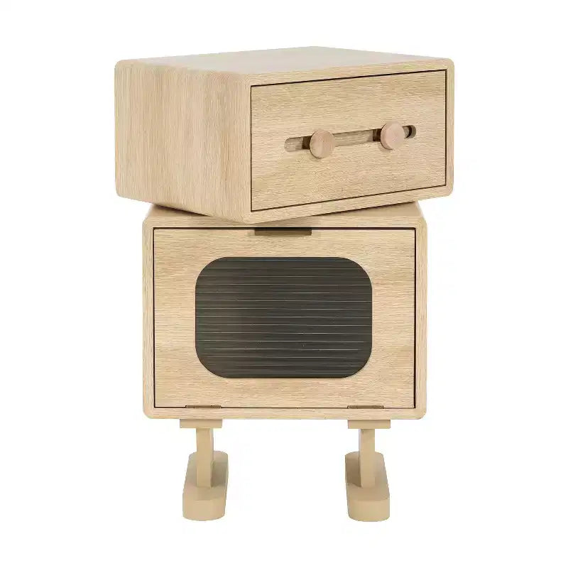 Table d'appoint pivotante de style robot avec rangement, finition naturelle