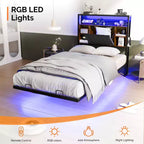 Cadre de lit flottant avec lumières LED, station de charge, rangement caché et tête de lit en velours, sommier tapissier non requis