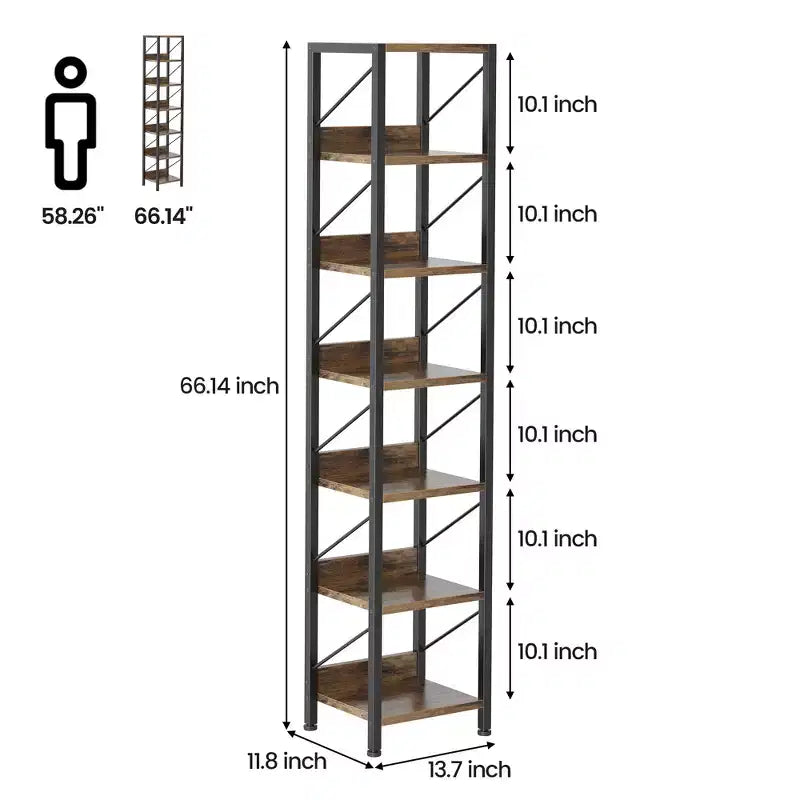 Étagère étroite à 6 niveaux avec protection des bords, structure en bois et fer