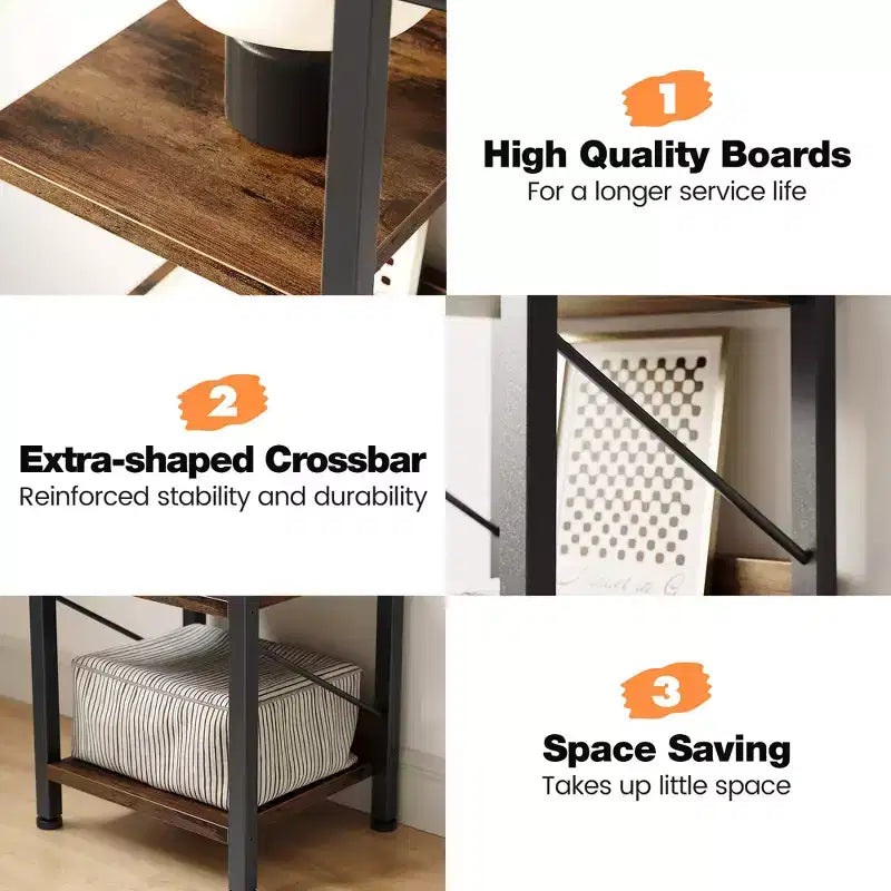Étagère étroite à 6 niveaux avec protection des bords, structure en bois et fer
