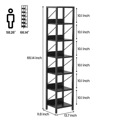 Étagère étroite à 6 niveaux avec protection des bords, structure en bois et fer