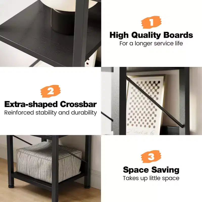 Étagère étroite à 6 niveaux avec protection des bords, structure en bois et fer