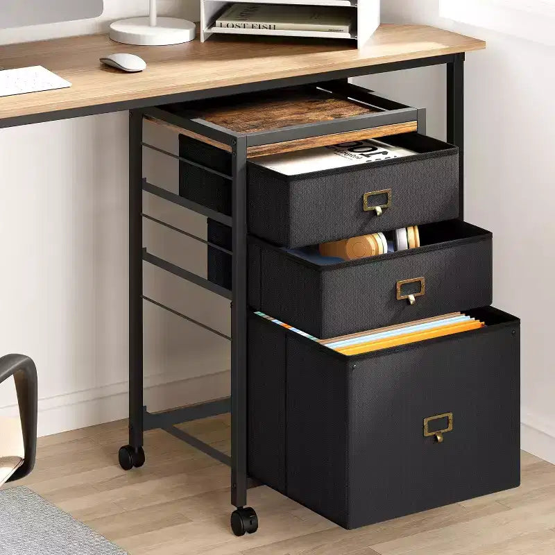 Meuble de classement mobile avec tiroirs en tissu, Organiseur de rangement roulant sous le bureau pour bureau à domicile