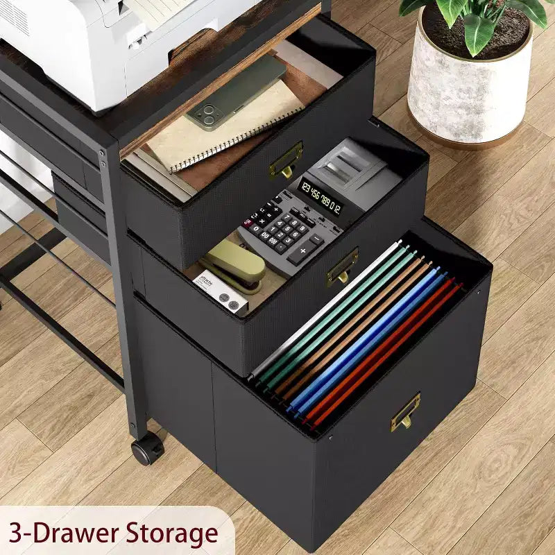 Meuble de classement mobile avec tiroirs en tissu, Organiseur de rangement roulant sous le bureau pour bureau à domicile
