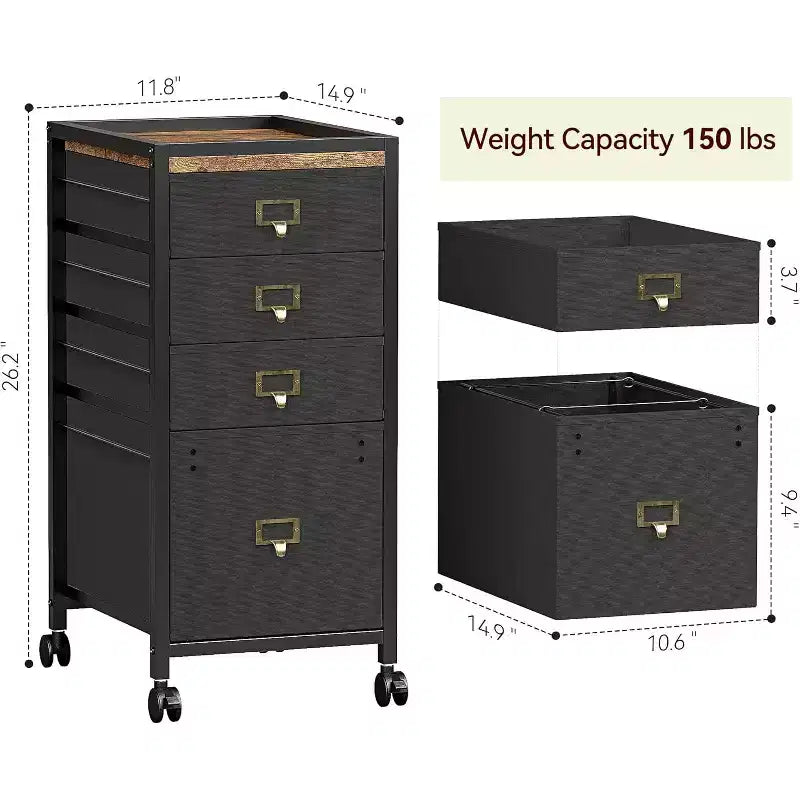 Meuble de classement mobile avec tiroirs en tissu, Organiseur de rangement roulant sous le bureau pour bureau à domicile