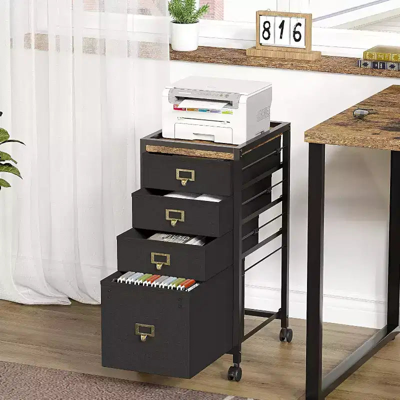 Mobile File Cabinet with Fabric Drawers, Rolling Under-Desk Storage Organizer for Home Office