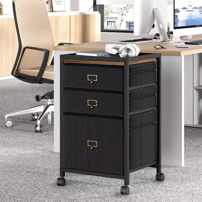Mobile File Cabinet with Fabric Drawers, Rolling Under-Desk Storage Organizer for Home Office