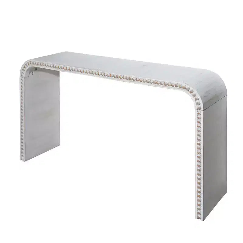 Console de 59 po style cascade avec accents de perles en bois, blanc