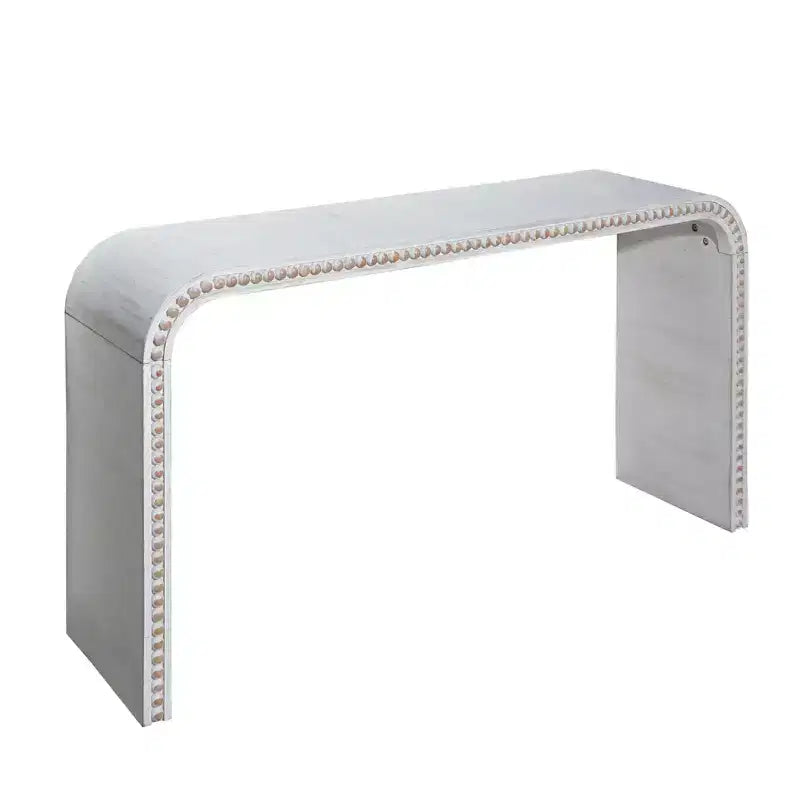 Console de 59 po style cascade avec accents de perles en bois, blanc