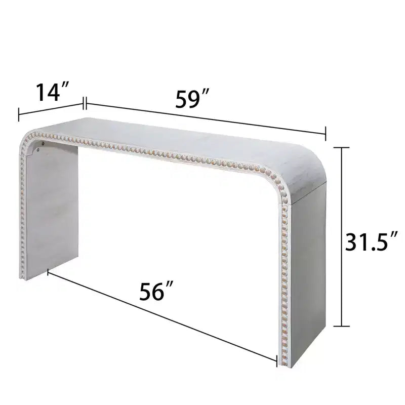 Console de 59 po style cascade avec accents de perles en bois, blanc