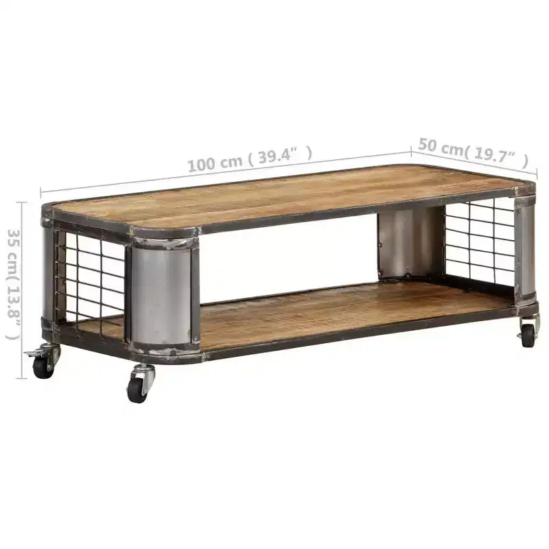 Coffee Table with Castors - Solid Mango Wood, 39.4 Inch
