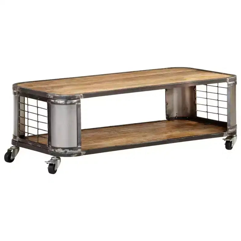 Table basse avec roulettes - Bois de manguier massif, 100 cm