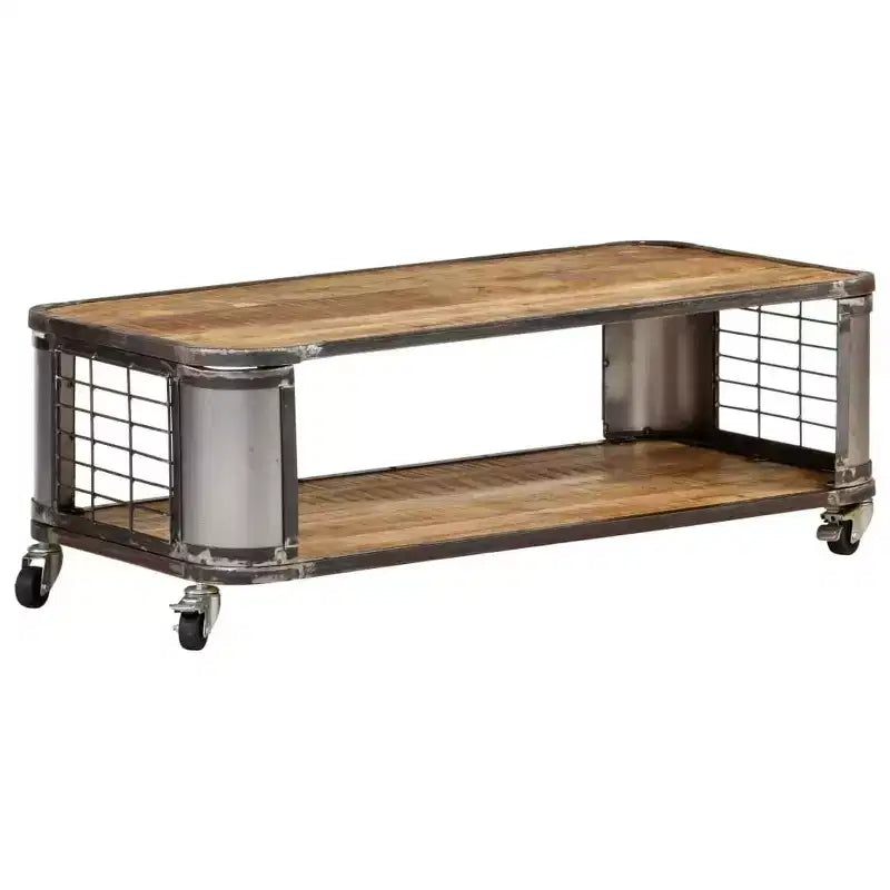 Table basse avec roulettes - Bois de manguier massif, 100 cm