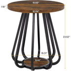 2-Tier Round Side Table with Metal Frame and Lower Shelf – Brown & Black