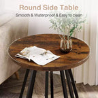 2-Tier Round Side Table with Metal Frame and Lower Shelf – Brown & Black