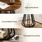 2-Tier Round Side Table with Metal Frame and Lower Shelf – Brown & Black