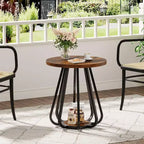 2-Tier Round Side Table with Metal Frame and Lower Shelf – Brown & Black