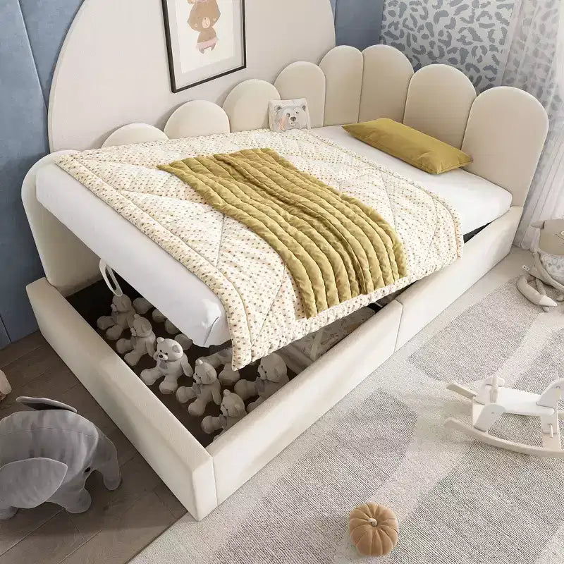 Twin Upholstered Platform Daybed with Hydraulic Storage and Metal Slatted Frame
