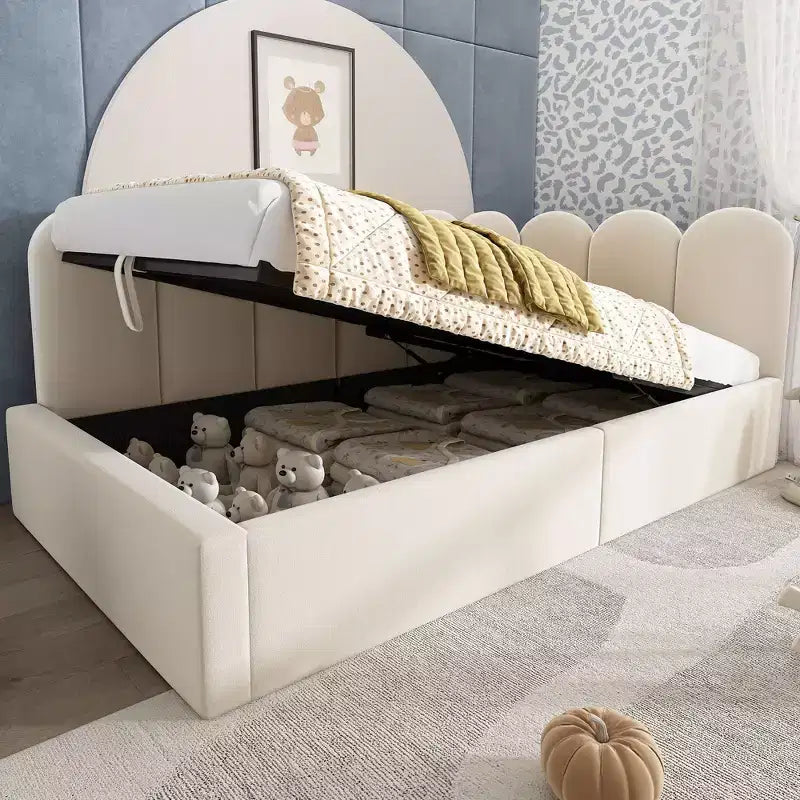 Twin Upholstered Platform Daybed with Hydraulic Storage and Metal Slatted Frame