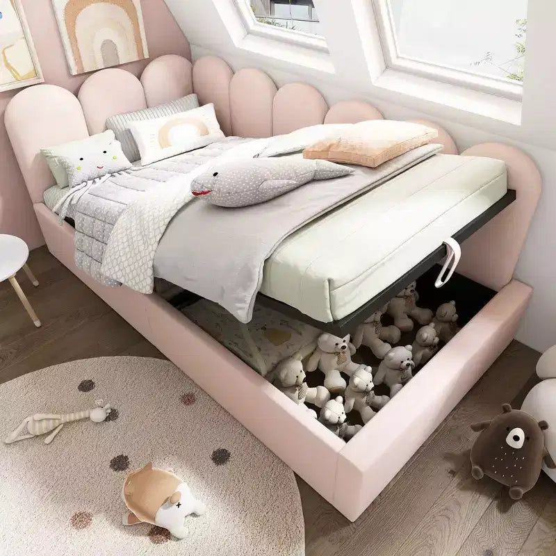 Twin Upholstered Platform Daybed with Hydraulic Storage and Metal Slatted Frame