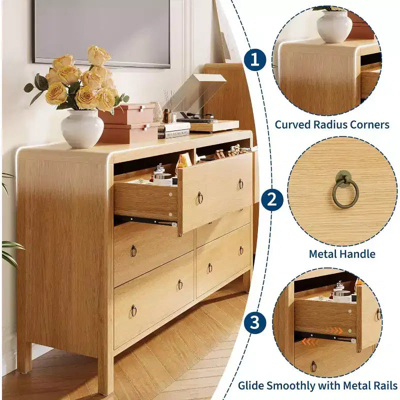 Commode à 6 tiroirs avec poignées métalliques