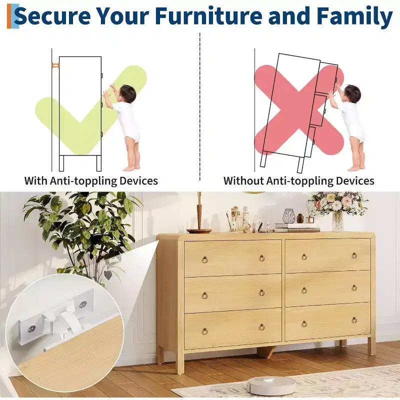 Commode à 6 tiroirs avec poignées métalliques