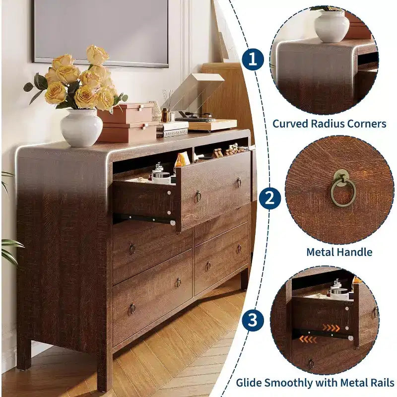 Commode à 6 tiroirs avec poignées métalliques